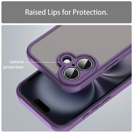 For iPhone 16 Case Drop Proof Airbags Frosted Translucent PC + TPU Phone Back Cover