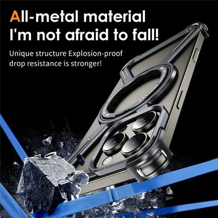 For iPhone 16 Pro Max Magnetic Case Military Grade Anti Drop 360° Rotating Kickstand Titanium Alloy Bumper Phone Cover