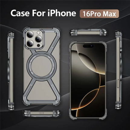 For iPhone 16 Pro Max Magnetic Case Military Grade Anti Drop 360° Rotating Kickstand Titanium Alloy Bumper Phone Cover