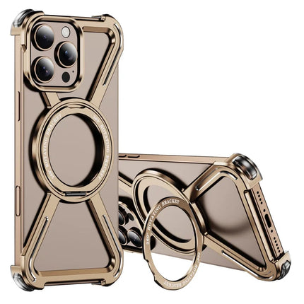 For iPhone 16 Pro Max Magnetic Case Military Grade Anti Drop 360° Rotating Kickstand Titanium Alloy Bumper Phone Cover - Desert Gold