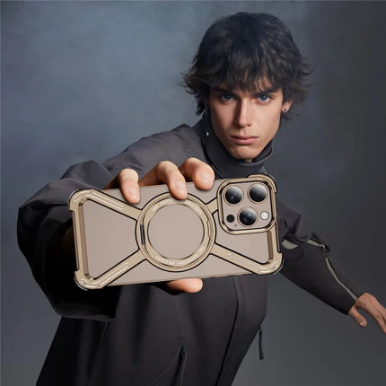 For iPhone 16 Pro Max Magnetic Case Military Grade Anti Drop 360° Rotating Kickstand Titanium Alloy Bumper Phone Cover