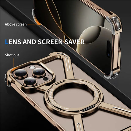 For iPhone 16 Pro Max Magnetic Case Military Grade Anti Drop 360° Rotating Kickstand Titanium Alloy Bumper Phone Cover