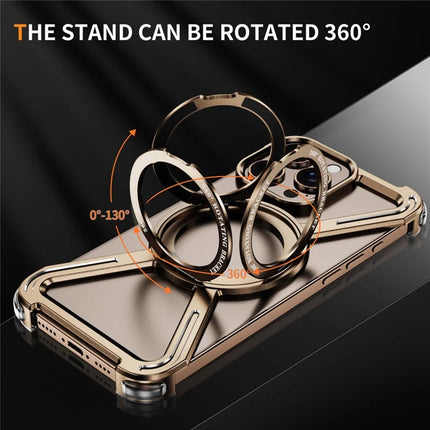 For iPhone 16 Pro Max Magnetic Case Military Grade Anti Drop 360° Rotating Kickstand Titanium Alloy Bumper Phone Cover