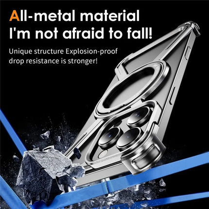 For iPhone 16 Pro Max Magnetic Case Military Grade Anti Drop 360° Rotating Kickstand Titanium Alloy Bumper Phone Cover