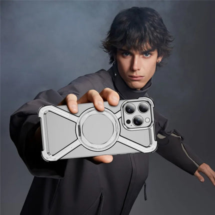 For iPhone 16 Pro Max Magnetic Case Military Grade Anti Drop 360° Rotating Kickstand Titanium Alloy Bumper Phone Cover