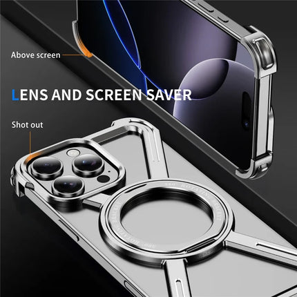For iPhone 16 Pro Max Magnetic Case Military Grade Anti Drop 360° Rotating Kickstand Titanium Alloy Bumper Phone Cover
