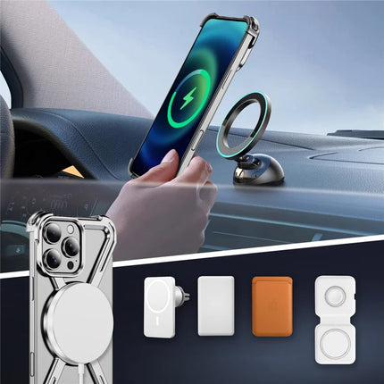 For iPhone 16 Pro Max Magnetic Case Military Grade Anti Drop 360° Rotating Kickstand Titanium Alloy Bumper Phone Cover