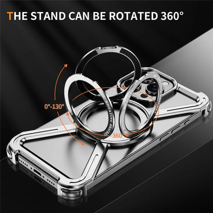 For iPhone 16 Pro Max Magnetic Case Military Grade Anti Drop 360° Rotating Kickstand Titanium Alloy Bumper Phone Cover