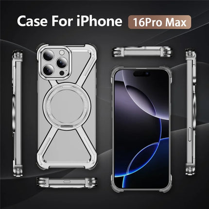 For iPhone 16 Pro Max Magnetic Case Military Grade Anti Drop 360° Rotating Kickstand Titanium Alloy Bumper Phone Cover