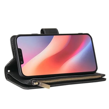 For iPhone 16e Case Zipper Wallet Multiple Card Slots Leather Phone Cover