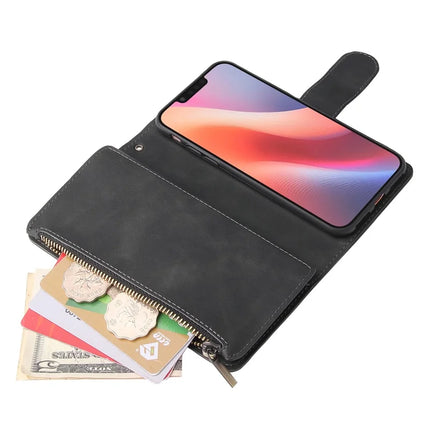 For iPhone 16e Case Zipper Wallet Multiple Card Slots Leather Phone Cover