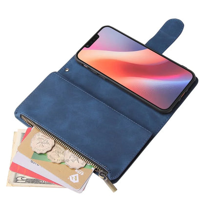 For iPhone 16e Case Zipper Wallet Multiple Card Slots Leather Phone Cover