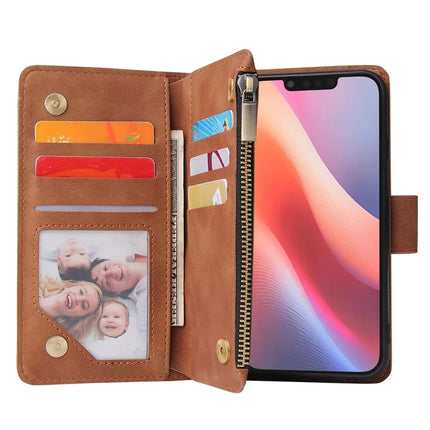 For iPhone 16e Case Zipper Wallet Multiple Card Slots Leather Phone Cover