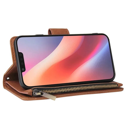For iPhone 16e Case Zipper Wallet Multiple Card Slots Leather Phone Cover