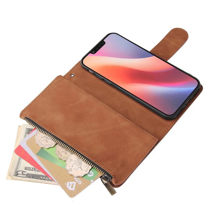 For iPhone 16e Case Zipper Wallet Multiple Card Slots Leather Phone Cover