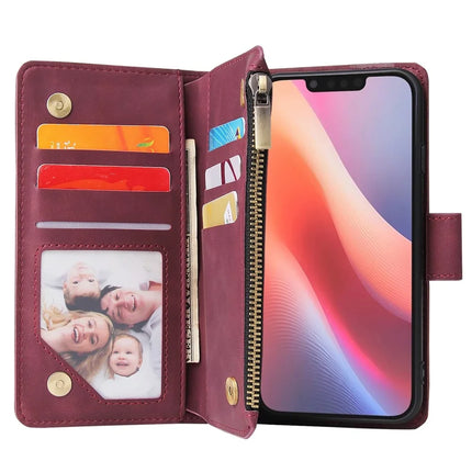 For iPhone 16e Case Zipper Wallet Multiple Card Slots Leather Phone Cover