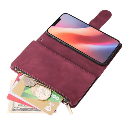 For iPhone 16e Case Zipper Wallet Multiple Card Slots Leather Phone Cover