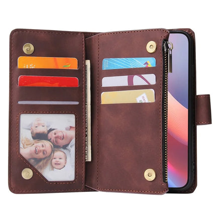 For iPhone 16e Case Zipper Wallet Multiple Card Slots Leather Phone Cover