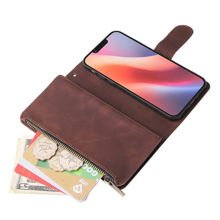 For iPhone 16e Case Zipper Wallet Multiple Card Slots Leather Phone Cover
