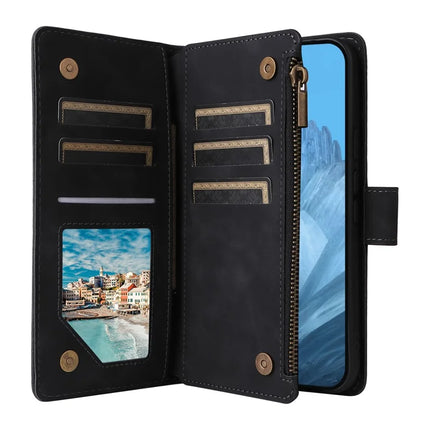 For Google Pixel 9a Case Zipper Wallet Multiple Card Slots Leather Phone Cover