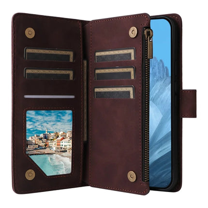 For Google Pixel 9a Case Zipper Wallet Multiple Card Slots Leather Phone Cover