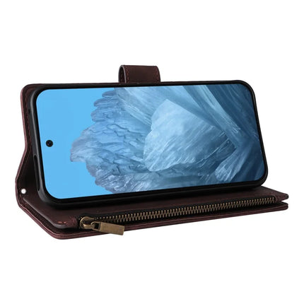 For Google Pixel 9a Case Zipper Wallet Multiple Card Slots Leather Phone Cover