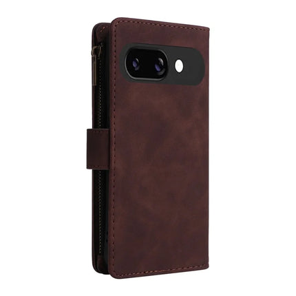 For Google Pixel 9a Case Zipper Wallet Multiple Card Slots Leather Phone Cover