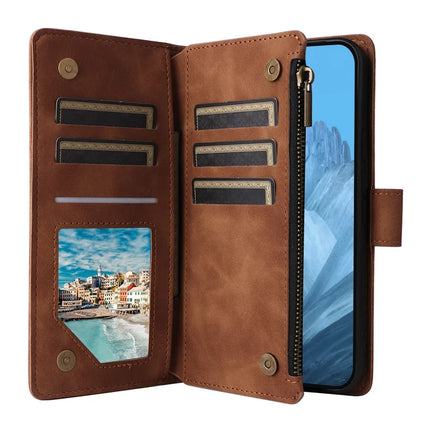 For Google Pixel 9a Case Zipper Wallet Multiple Card Slots Leather Phone Cover