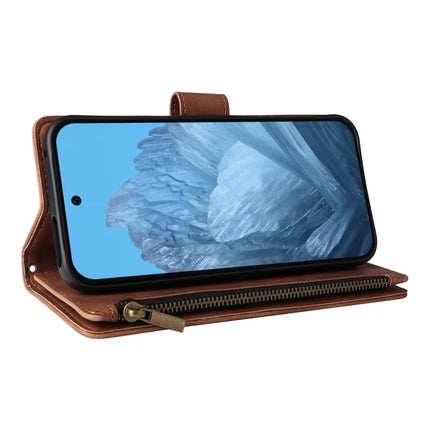 For Google Pixel 9a Case Zipper Wallet Multiple Card Slots Leather Phone Cover