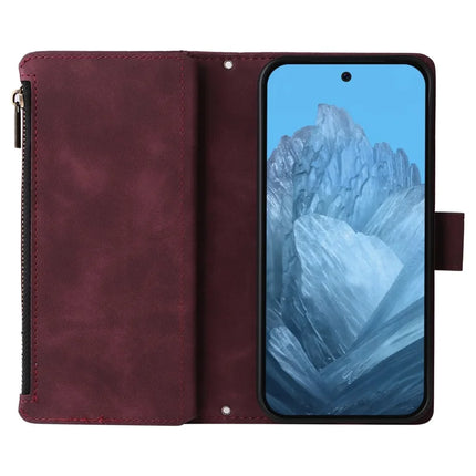 For Google Pixel 9a Case Zipper Wallet Multiple Card Slots Leather Phone Cover