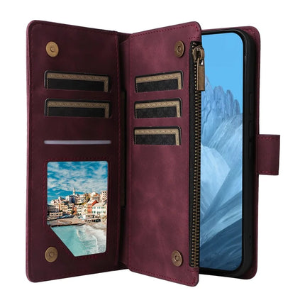 For Google Pixel 9a Case Zipper Wallet Multiple Card Slots Leather Phone Cover