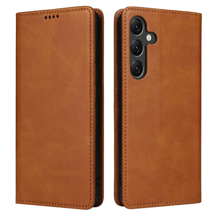 For Samsung Galaxy A56 5G Case RFID Blocking PU Leather Phone Wallet Cover - Brown