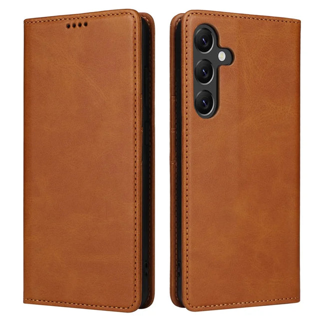 For Samsung Galaxy A56 5G Case RFID Blocking PU Leather Phone Wallet Cover - Brown