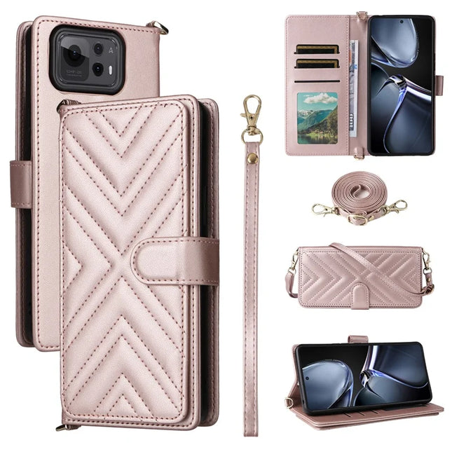 For Asus Zenfone 12 Ultra 5G Case with Shoulder Strap Wallet Leather Phone Cover - Pink