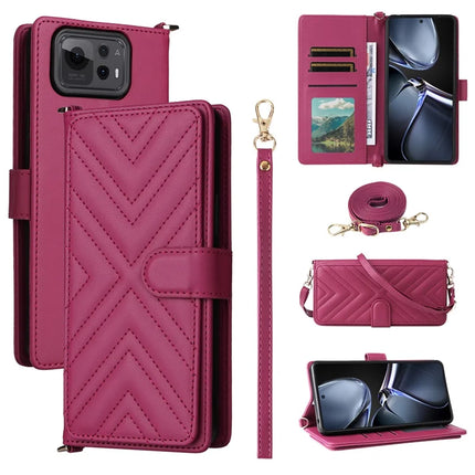 For Asus Zenfone 12 Ultra 5G Case with Shoulder Strap Wallet Leather Phone Cover - Rose