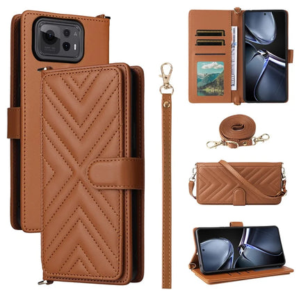 For Asus Zenfone 12 Ultra 5G Case with Shoulder Strap Wallet Leather Phone Cover - Brown