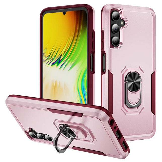 For Samsung Galaxy A05s 4G Case Military Grade Ring Kickstand PC+TPU Phone Cover - Pink+Rose