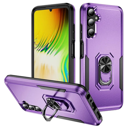 For Samsung Galaxy A05s 4G Case Military Grade Ring Kickstand PC+TPU Phone Cover - Purple+Black