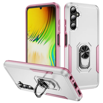 For Samsung Galaxy A06s Case Military Grade Ring Kickstand PC + TPU Phone Cover - White  /  Pink