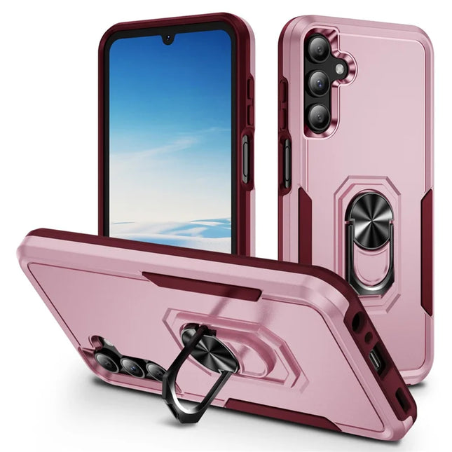 For Samsung Galaxy A15 5G / A15 4G Case Military Grade Ring Kickstand PC+TPU Phone Cover - Pink+Rose