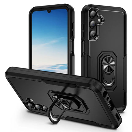 For Samsung Galaxy A15 5G / A15 4G Case Military Grade Ring Kickstand PC+TPU Phone Cover - Black