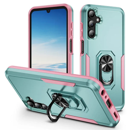 For Samsung Galaxy A15 5G / A15 4G Case Military Grade Ring Kickstand PC+TPU Phone Cover - Green+Pink