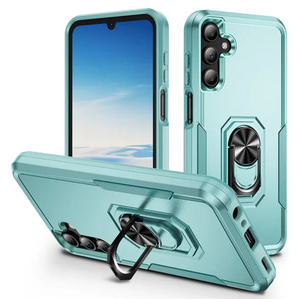 For Samsung Galaxy A15 5G / A15 4G Case Military Grade Ring Kickstand PC+TPU Phone Cover - Green