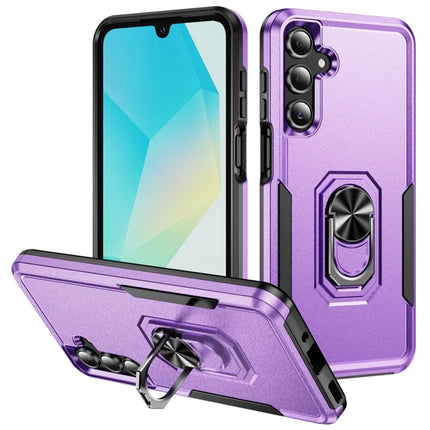 For Samsung Galaxy A16 5G  /  4G Case Military Grade Ring Kickstand PC + TPU Phone Cover - Purple  /  Black