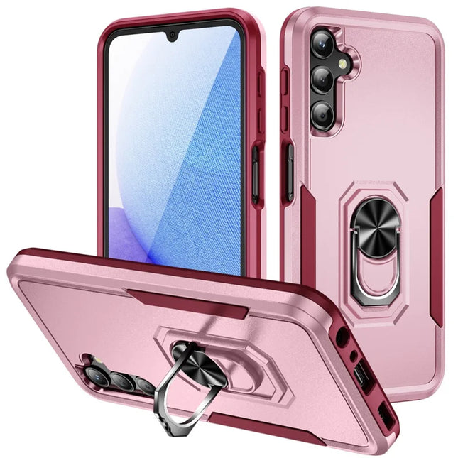 For Samsung Galaxy A25 5G (Global) (161.0 x 76.5 x 8.3mm) Case Military Grade Ring Kickstand PC+TPU Phone Cover - Pink+Rose
