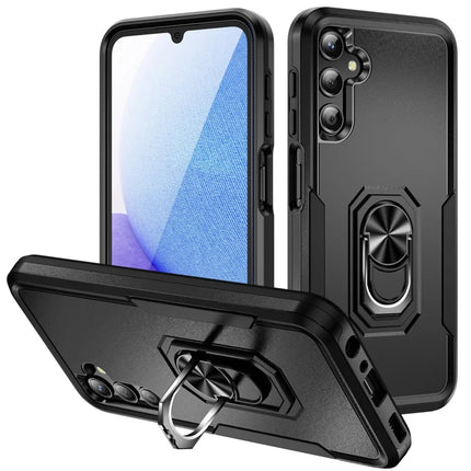 For Samsung Galaxy A25 5G (Global) (161.0 x 76.5 x 8.3mm) Case Military Grade Ring Kickstand PC+TPU Phone Cover - Black