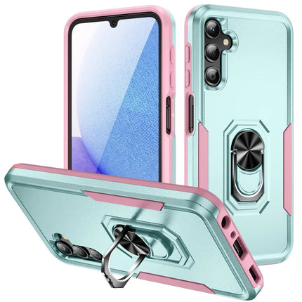 For Samsung Galaxy A25 5G (Global) (161.0 x 76.5 x 8.3mm) Case Military Grade Ring Kickstand PC+TPU Phone Cover - Green+Pink