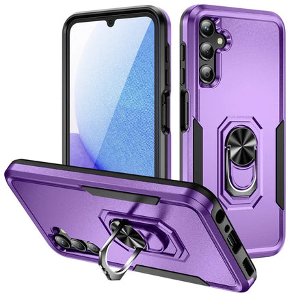 For Samsung Galaxy A25 5G (Global) (161.0 x 76.5 x 8.3mm) Case Military Grade Ring Kickstand PC+TPU Phone Cover - Purple+Black