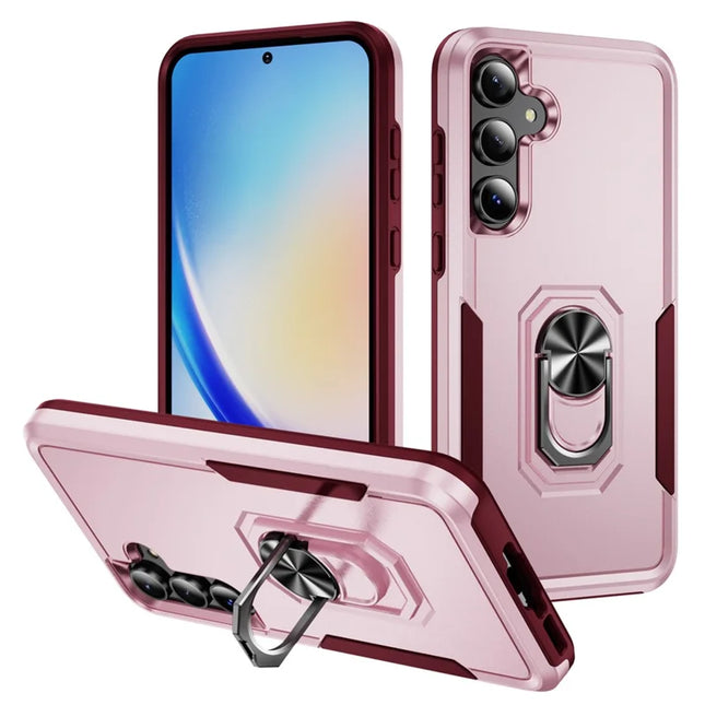 For Samsung Galaxy A55 5G  /  A35 5G Case Military Grade Ring Kickstand PC + TPU Phone Cover - Pink  /  Rose