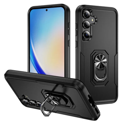 For Samsung Galaxy A55 5G  /  A35 5G Case Military Grade Ring Kickstand PC + TPU Phone Cover - Black
